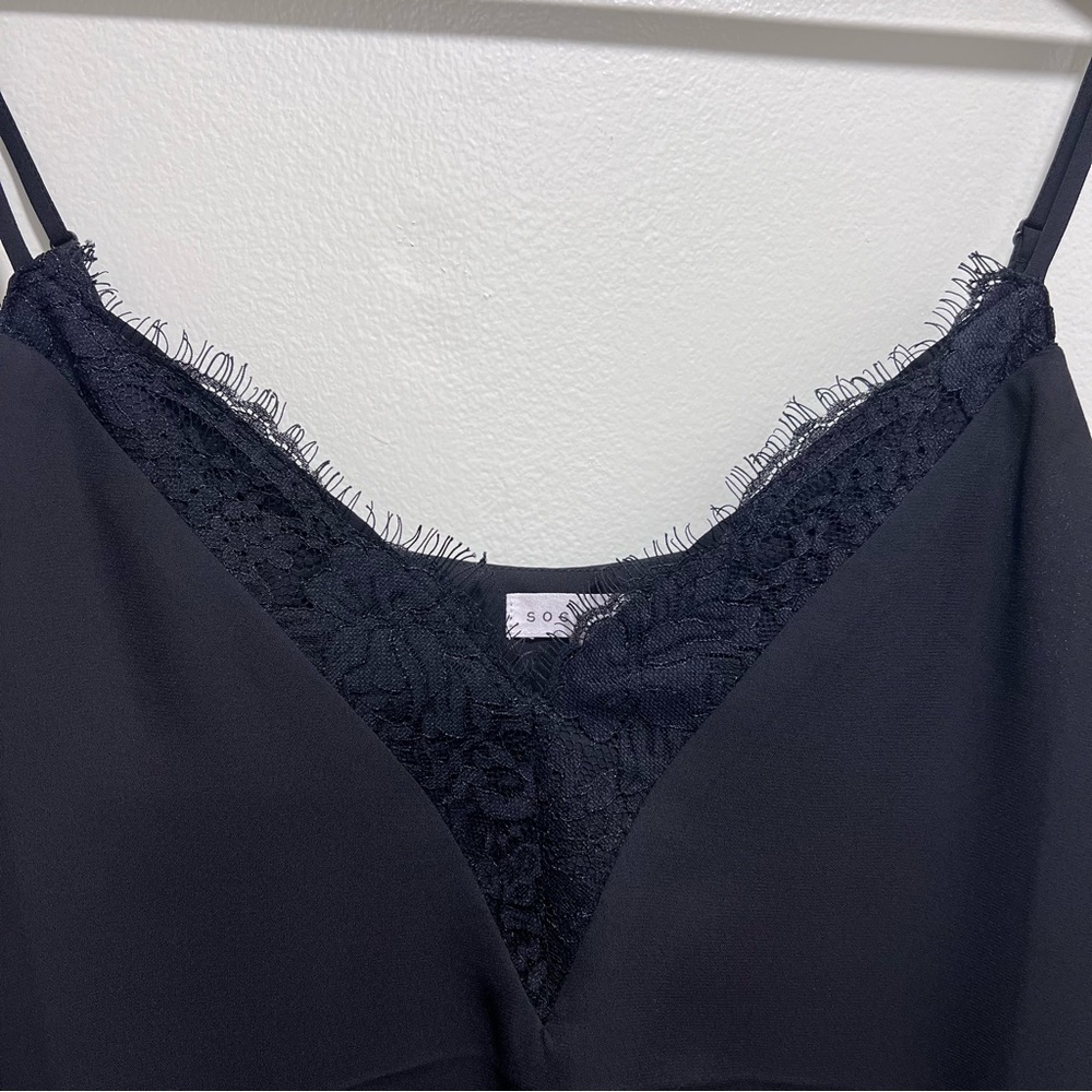 Socialite Black Eyelash Lace Adjustable Spaghetti Strap Camisole, Size Large - Picture 5 of 8